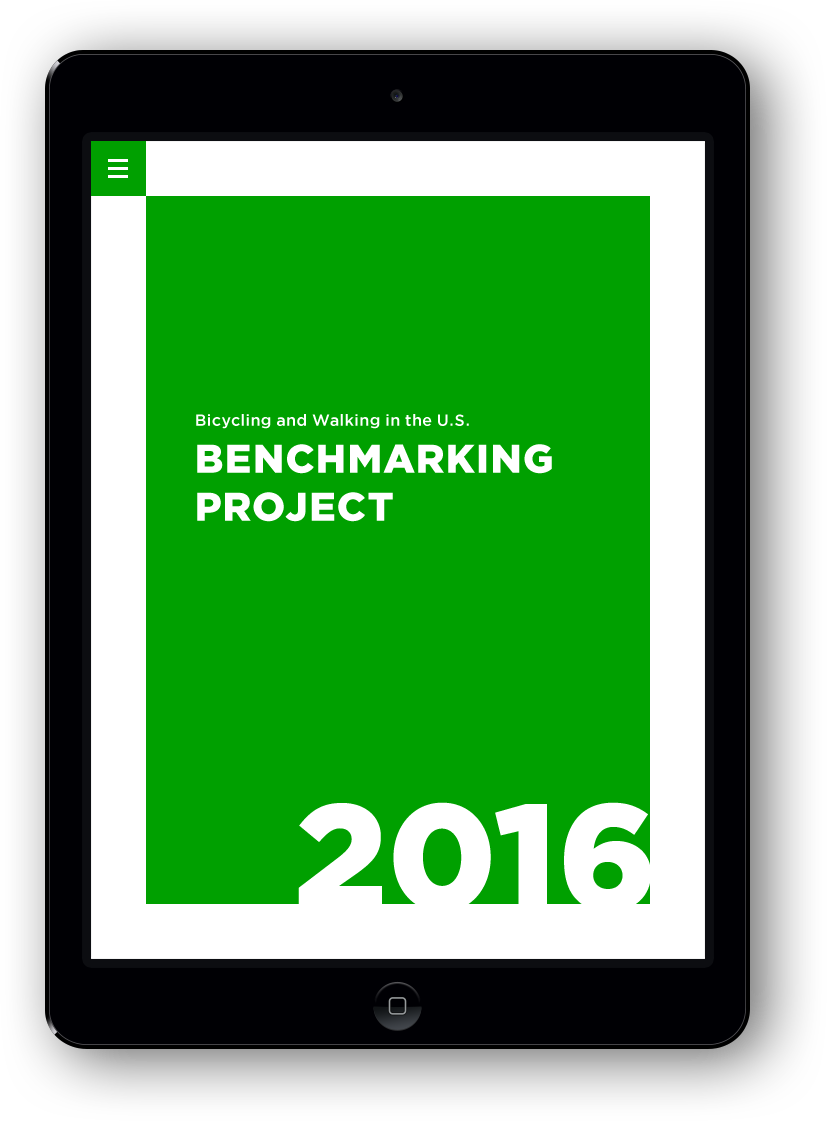 The League of American Bicyclists: The Bicycling and Walking in the U.S. 2016 Benchmarking Report Home Page on an iPad