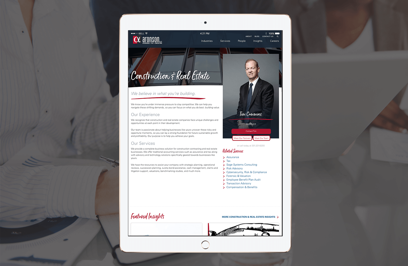 Aronson's Construction & Real Estate page on iPad