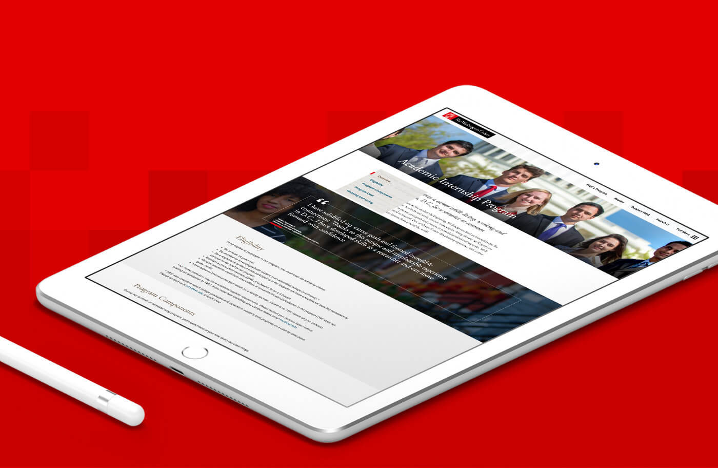 The Washington Center Academic Internship Program page on iPad