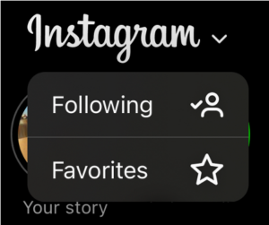 Instagram feed dropdown menu showing how to change to following or favorites feed